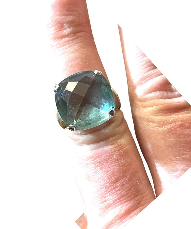 Authentic Swarovski Aqua Blue silver crystal chunky ring (swan) Retired