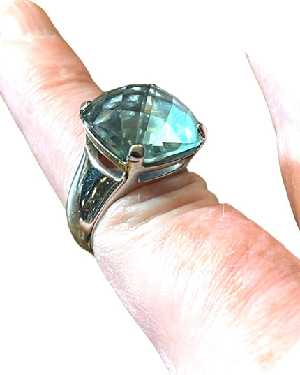 Authentic Swarovski Aqua Blue silver crystal chunky ring (swan) Retired