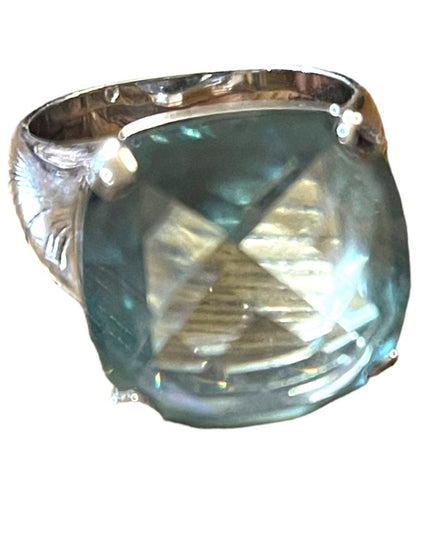 Authentic Swarovski Aqua Blue silver crystal chunky ring (swan) Retired