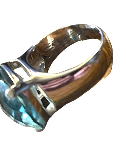 Authentic Swarovski Aqua Blue silver crystal chunky ring (swan) Retired