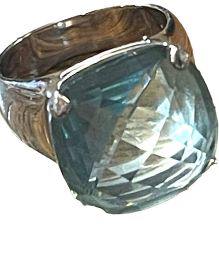 Authentic Swarovski Aqua Blue silver crystal chunky ring (swan) Retired