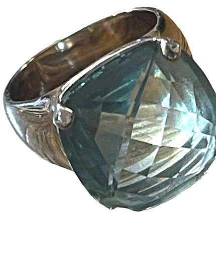 Authentic Swarovski Aqua Blue silver crystal chunky ring (swan) Retired