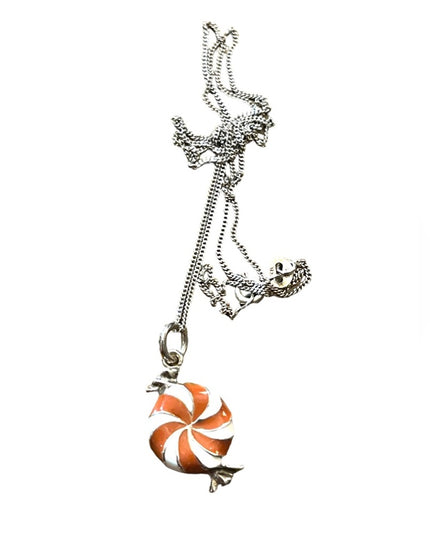 Sterling silver enameled peppermint candy pendant necklace 925