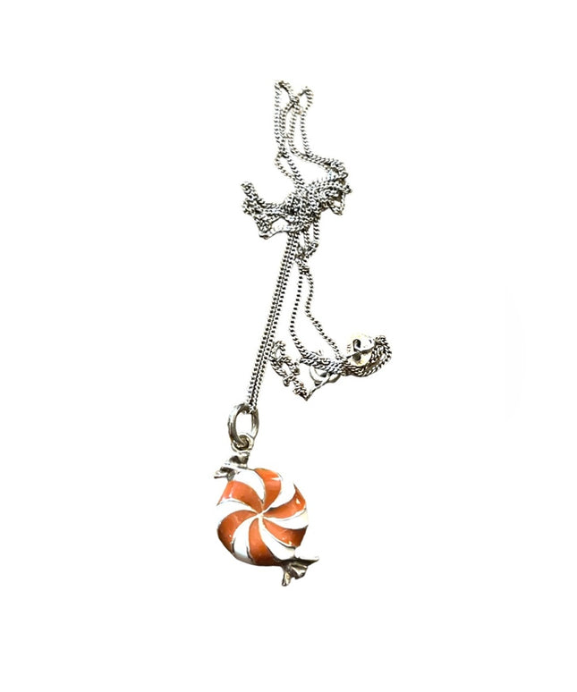 Sterling silver enameled peppermint candy pendant necklace 925