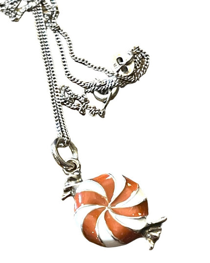 Sterling silver enameled peppermint candy pendant necklace 925