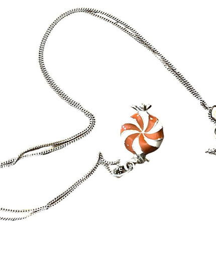 Sterling silver enameled peppermint candy pendant necklace 925
