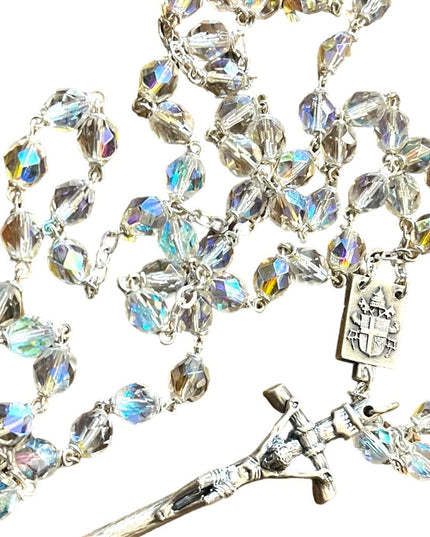 Lovely Vintage crystal ITALY Italian Silver Crucifix Catholic  1950 rosary