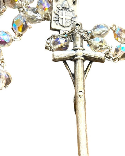 Lovely Vintage crystal ITALY Italian Silver Crucifix Catholic  1950 rosary