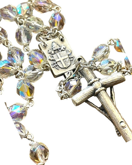 Lovely Vintage crystal ITALY Italian Silver Crucifix Catholic  1950 rosary