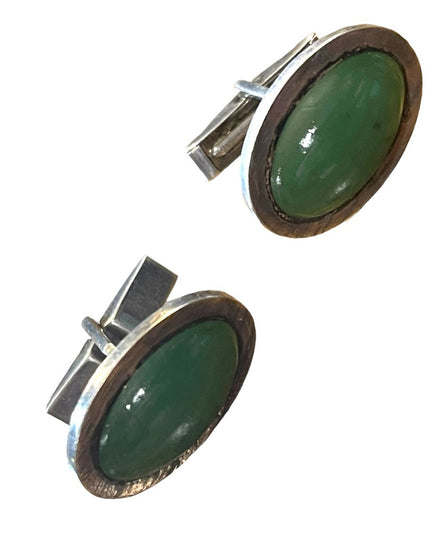 Vintage green stone Sterling silver 925 Cufflinks