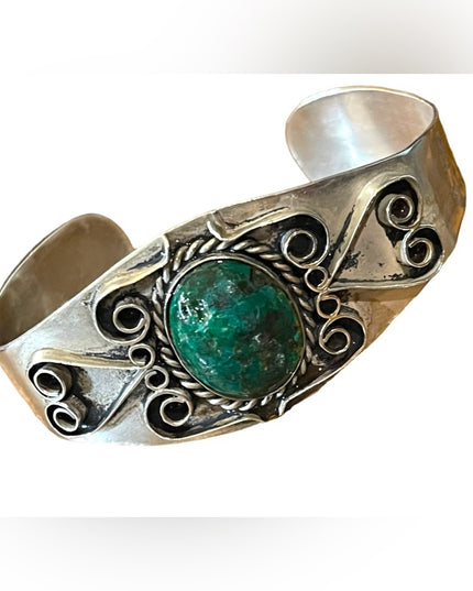Vintage J Comes Taxco Mexico 925 turquoise cuff bracelet RARE handmade