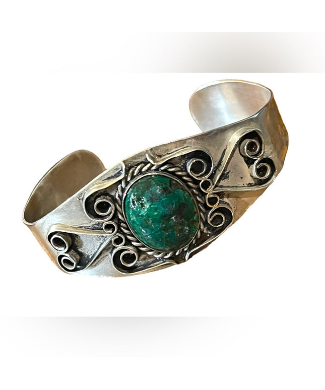 Vintage J Comes Taxco Mexico 925 turquoise cuff bracelet RARE handmade
