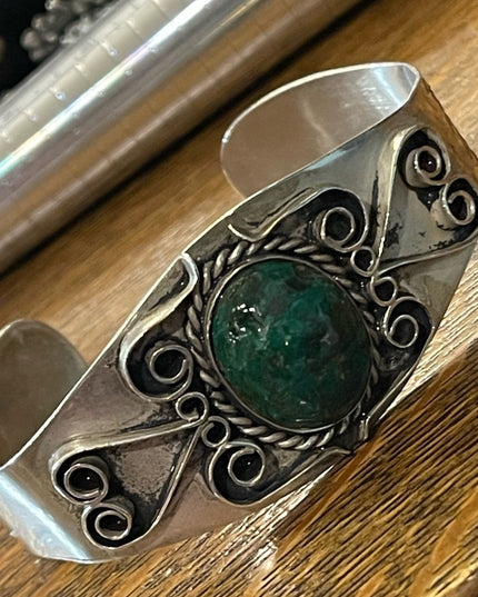 Vintage J Comes Taxco Mexico 925 turquoise cuff bracelet RARE handmade