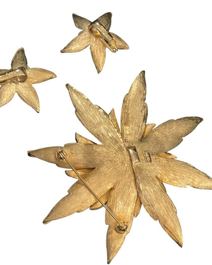 Vintage gold brushed  finish 1960s Large flower starburst brooch & earrings