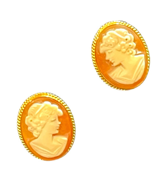 Vintage 14k GOLD Large carved shell cameo earrings Italy Import