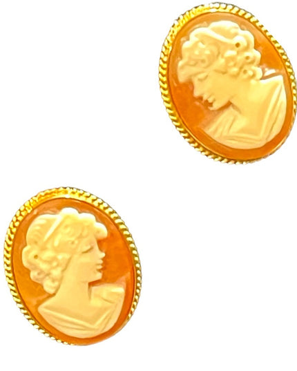 Vintage 14k GOLD Large carved shell cameo earrings Italy Import