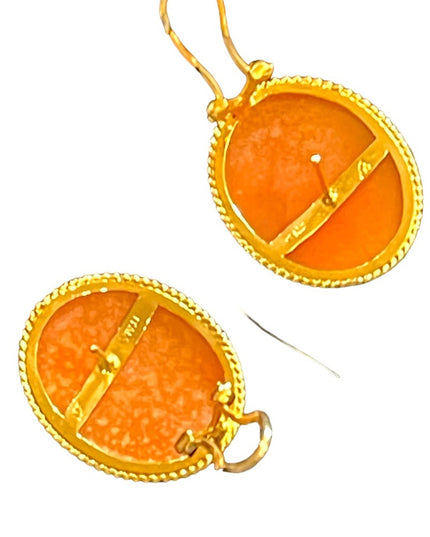 Vintage 14k GOLD Large carved shell cameo earrings Italy Import