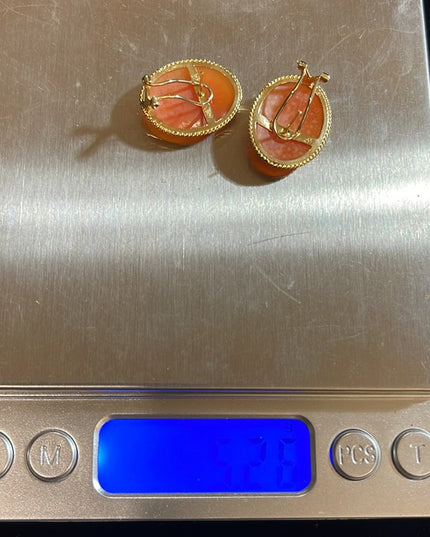 Vintage 14k GOLD Large carved shell cameo earrings Italy Import