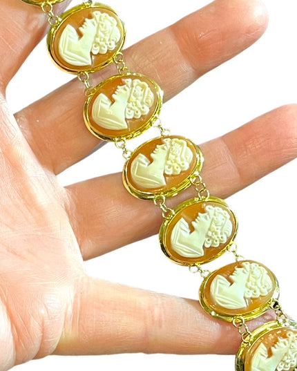 Vintage 14k Gold Carved shell Cameo link bracelet Italy