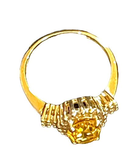 Vintage 10K Yellow Gold Citrine & diamond fancy Ring