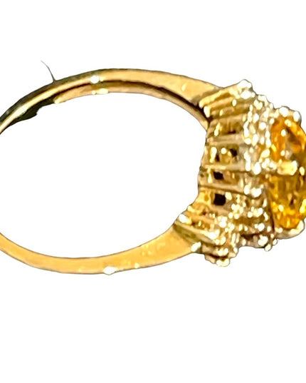 Vintage 10K Yellow Gold Citrine & diamond fancy Ring