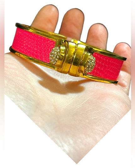 Kara Ross pink leather rhinstone gold finsh magnetic bangle