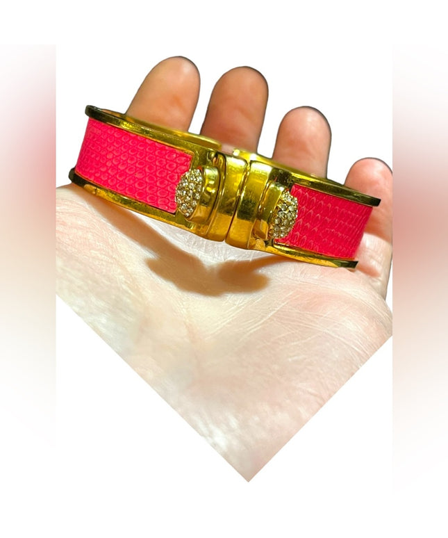 Kara Ross pink leather rhinstone gold finsh magnetic bangle
