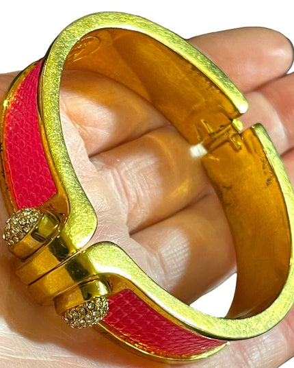 Kara Ross pink leather rhinstone gold finsh magnetic bangle