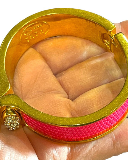 Kara Ross pink leather rhinstone gold finsh magnetic bangle