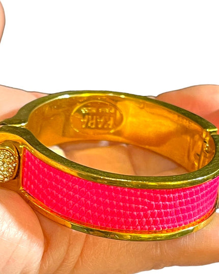 Kara Ross pink leather rhinstone gold finsh magnetic bangle
