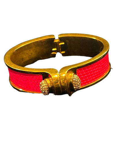 Kara Ross pink leather rhinstone gold finsh magnetic bangle