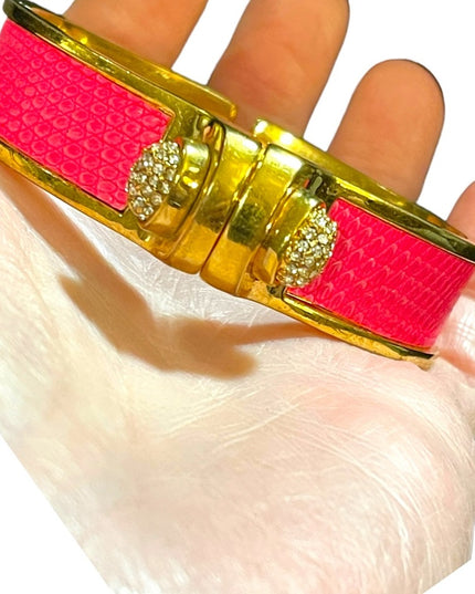 Kara Ross pink leather rhinstone gold finsh magnetic bangle
