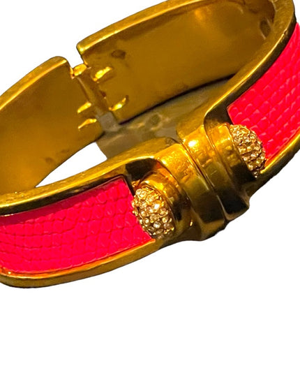 Kara Ross pink leather rhinstone gold finsh magnetic bangle