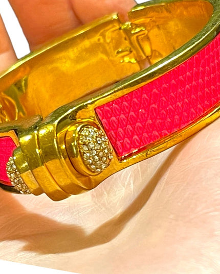 Kara Ross pink leather rhinstone gold finsh magnetic bangle