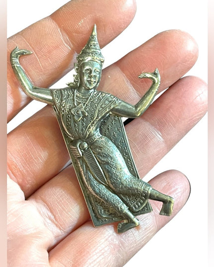 Vintage Siam sterling Silver Brooch Pin Thai Dancer Signed 1940’s Thailand 925