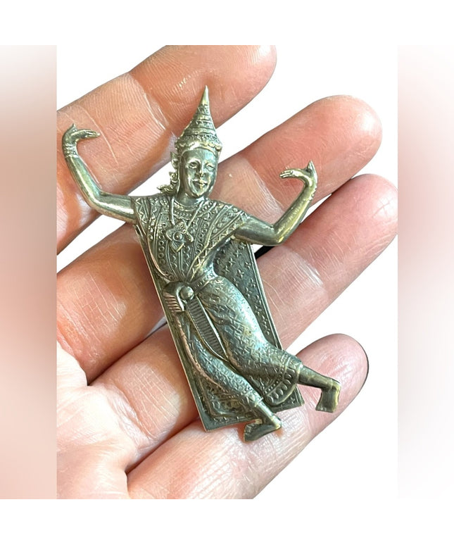 Vintage Siam sterling Silver Brooch Pin Thai Dancer Signed 1940’s Thailand 925