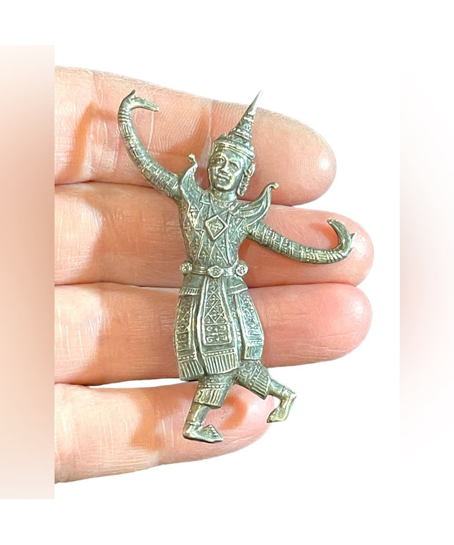 Vintage Siam sterling Silver Brooch Pin Thai Dancer Signed 1940’s Thailand 925