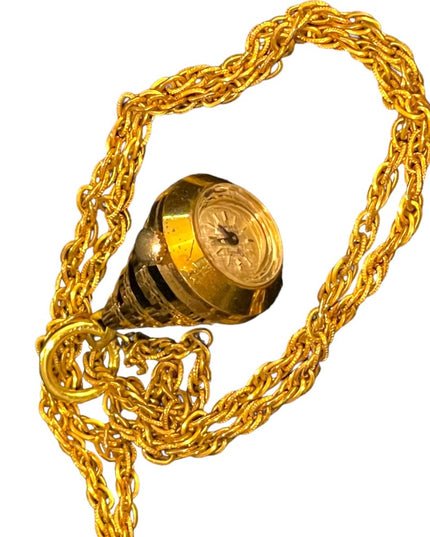 Vintage Dynasy Gold enameled diamond cut fancy necklace pendant watch Working!