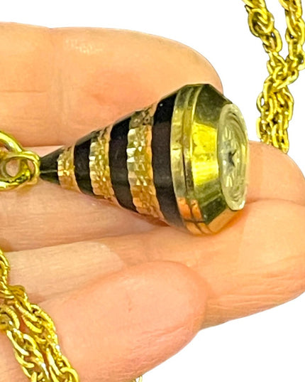 Vintage Dynasy Gold enameled diamond cut fancy necklace pendant watch Working!