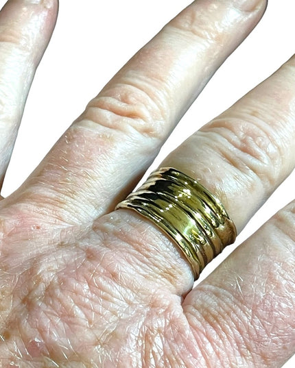 Sterling silver 925 Italy MJ fancy gold plt cigar band ring