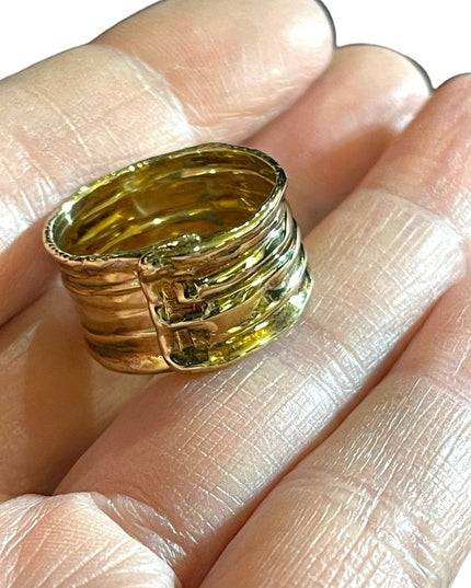 Sterling silver 925 Italy MJ fancy gold plt cigar band ring