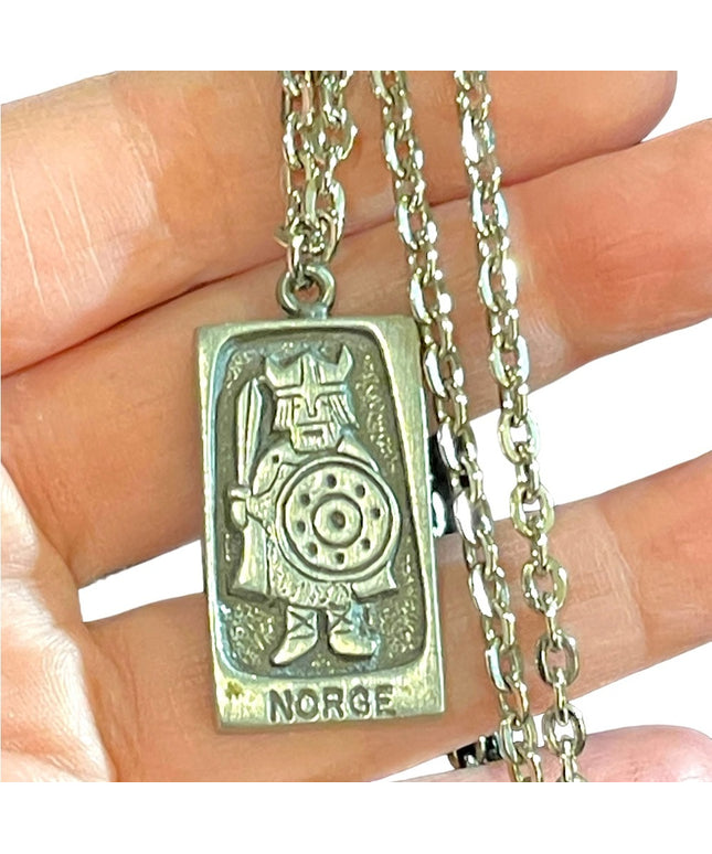 Norge Vintage TINN BT Nordic soldier pendant necklace pewter NORSK