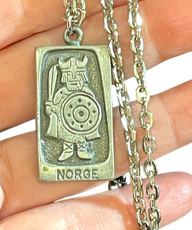 Norge Vintage TINN BT Nordic soldier pendant necklace pewter NORSK