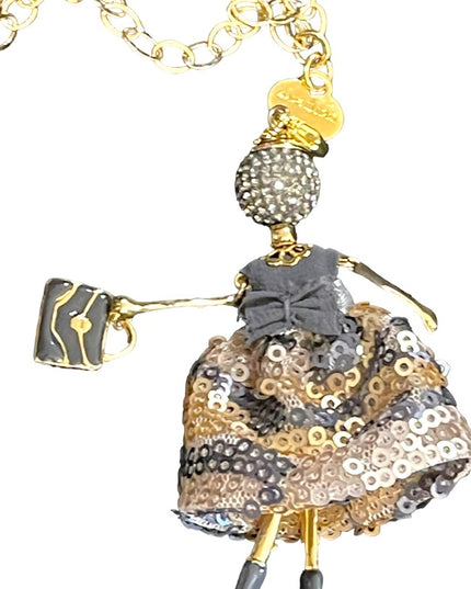 Italy Italian Le Amiche Girl shopping figural Gold plated necklace crystals