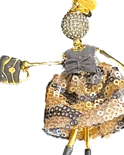 Italy Italian Le Amiche Girl shopping figural Gold plated necklace crystals