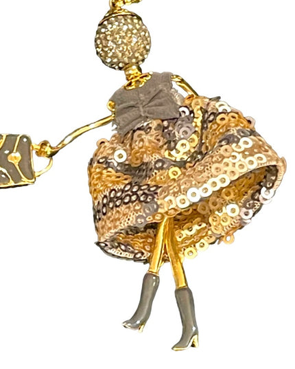 Italy Italian Le Amiche Girl shopping figural Gold plated necklace crystals