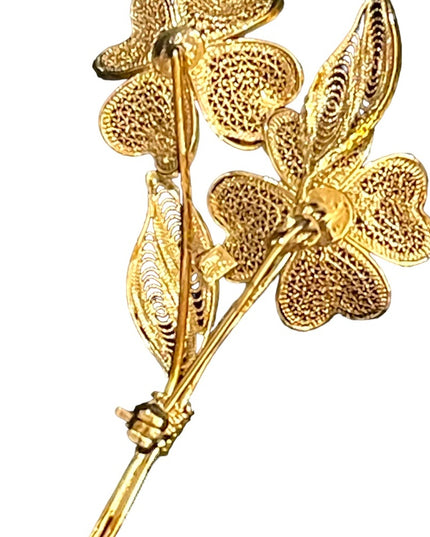 Antique 800 Italy silver gold wash fancy fillagree flower brooch