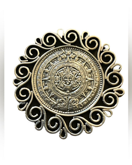 Vintage Sterling Silver 925 Aztec Calendar Brooch Pendant  Taxco TV-11 AVG Mex