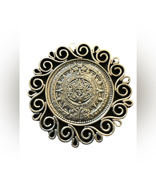 Vintage Sterling Silver 925 Aztec Calendar Brooch Pendant  Taxco TV-11 AVG Mex