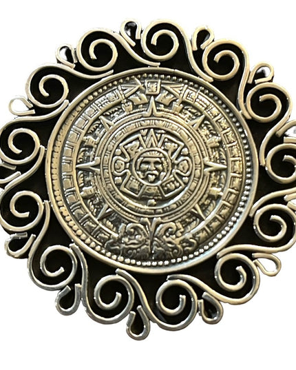 Vintage Sterling Silver 925 Aztec Calendar Brooch Pendant  Taxco TV-11 AVG Mex